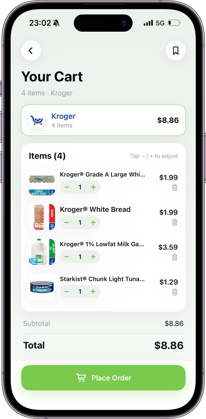 EZCart app — your assembled Kroger cart